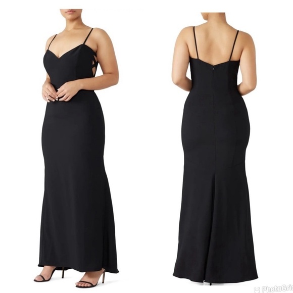 Theia Black Side Panel Gown - Picture 1 of 8